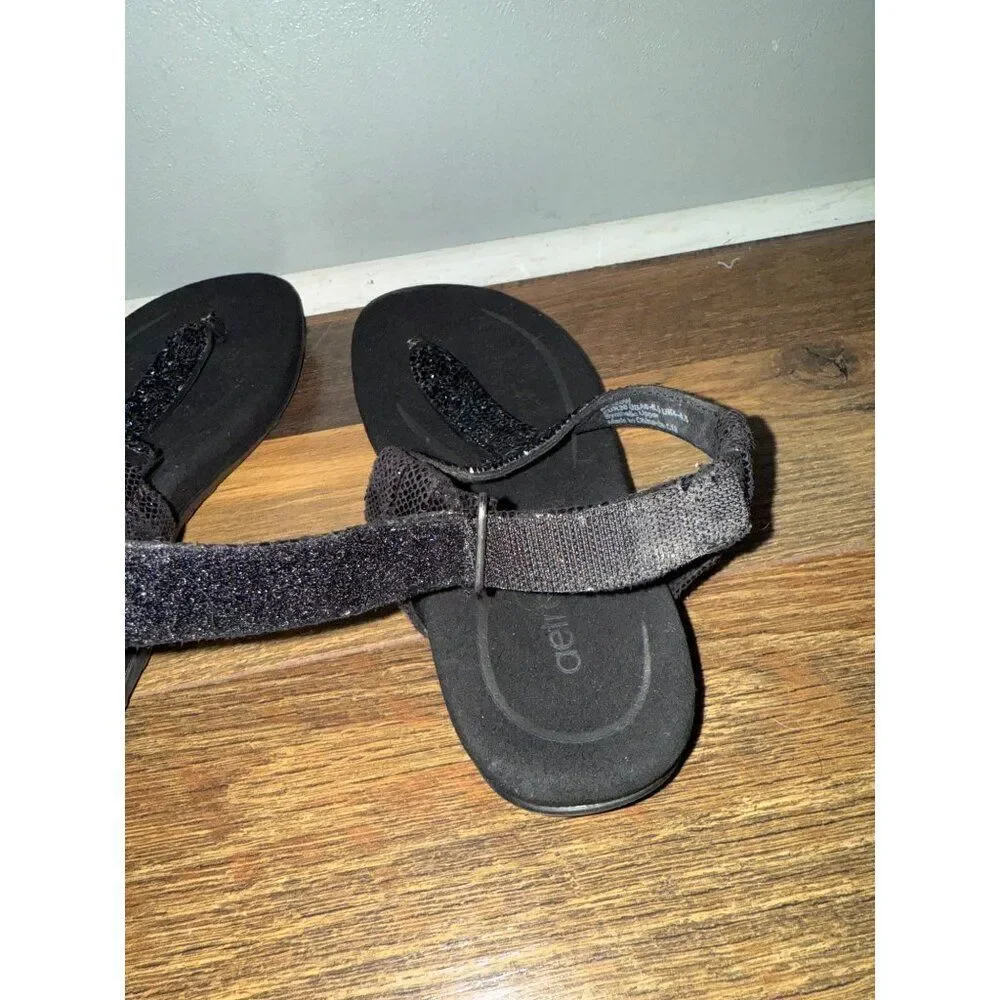 Aetrex Jade Sparkle Orthotic Thong‎ Sandal Black Size 6-6.5
